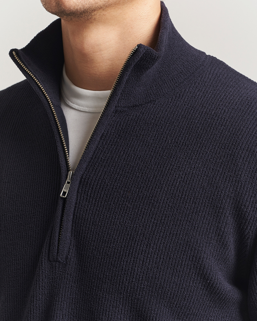 Herr | Tröjor | NN07 | Danny Rib Knitted Half Zip Navy Blue