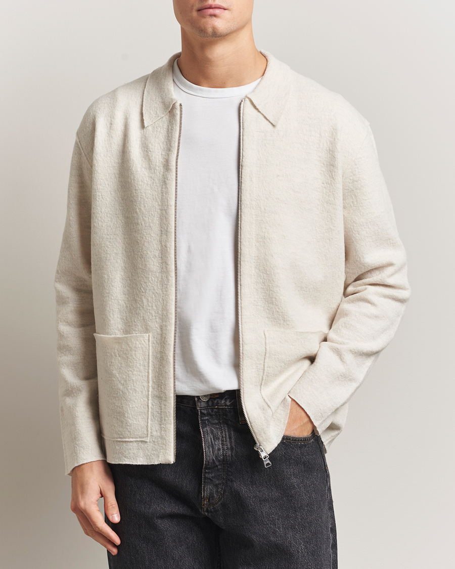 Herr | Tröjor | NN07 | Jonas Boiled Wool Full Zip Ivory