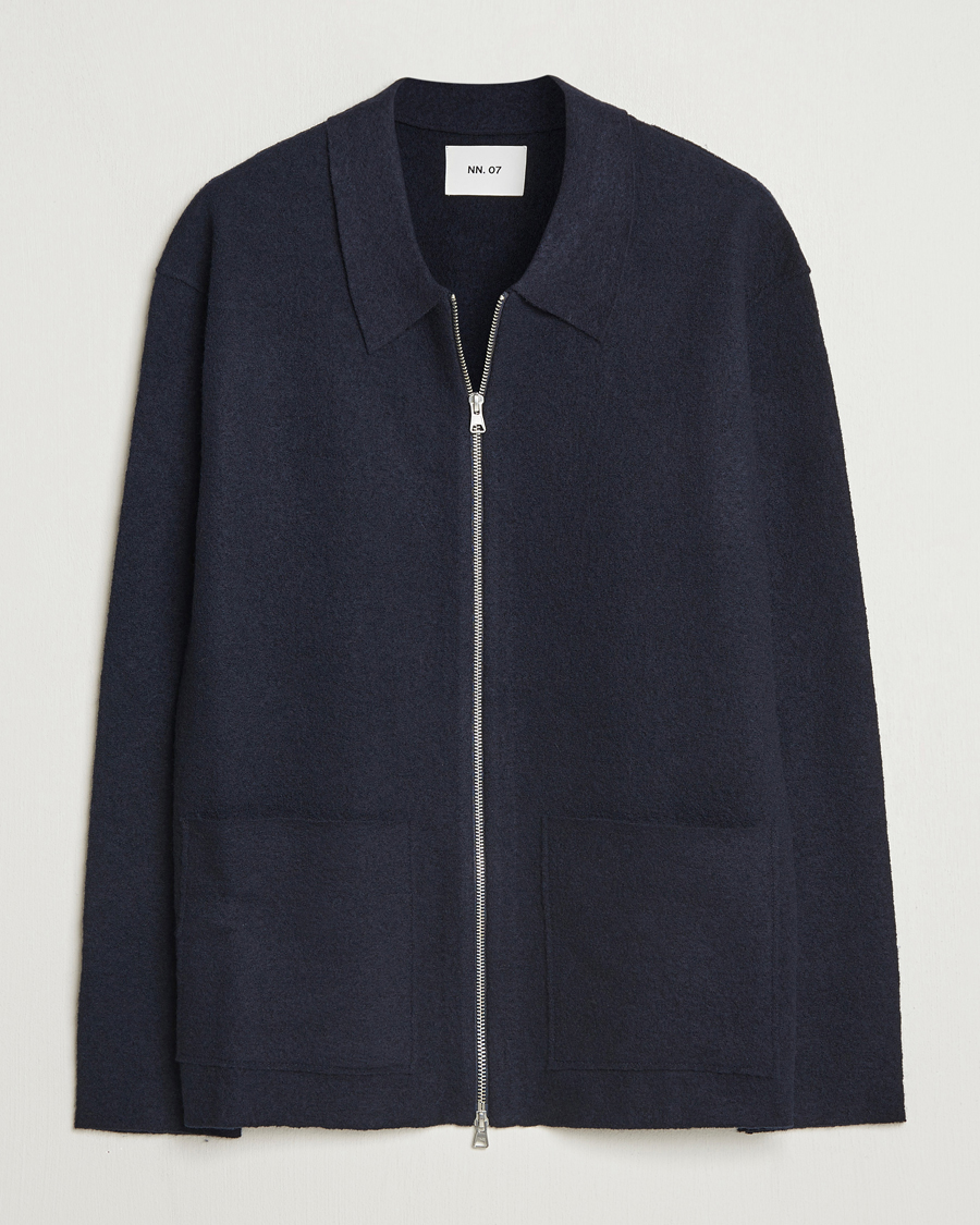 Herr | Tröjor | NN07 | Jonas Boiled Wool Full Zip Navy Blue