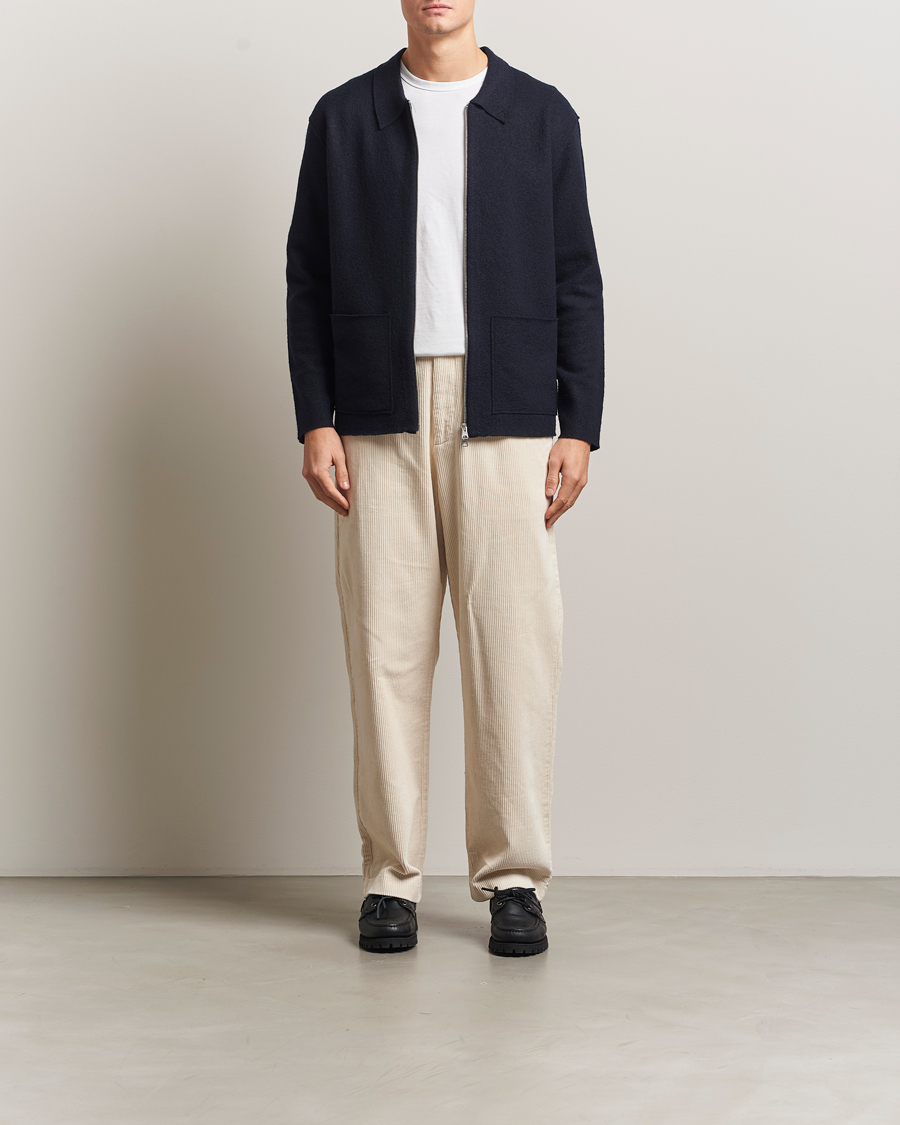 Herr | Tröjor | NN07 | Jonas Boiled Wool Full Zip Navy Blue