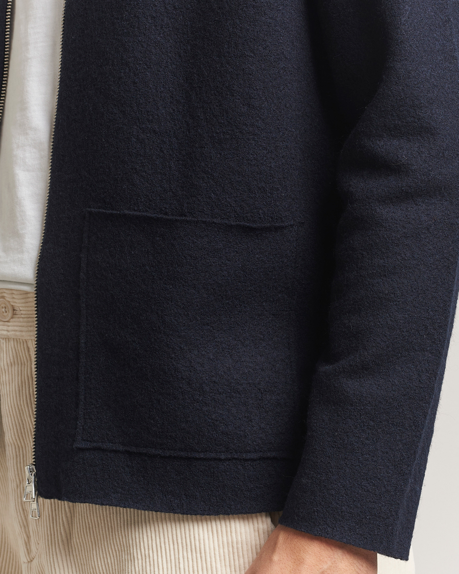 Herr | Tröjor | NN07 | Jonas Boiled Wool Full Zip Navy Blue