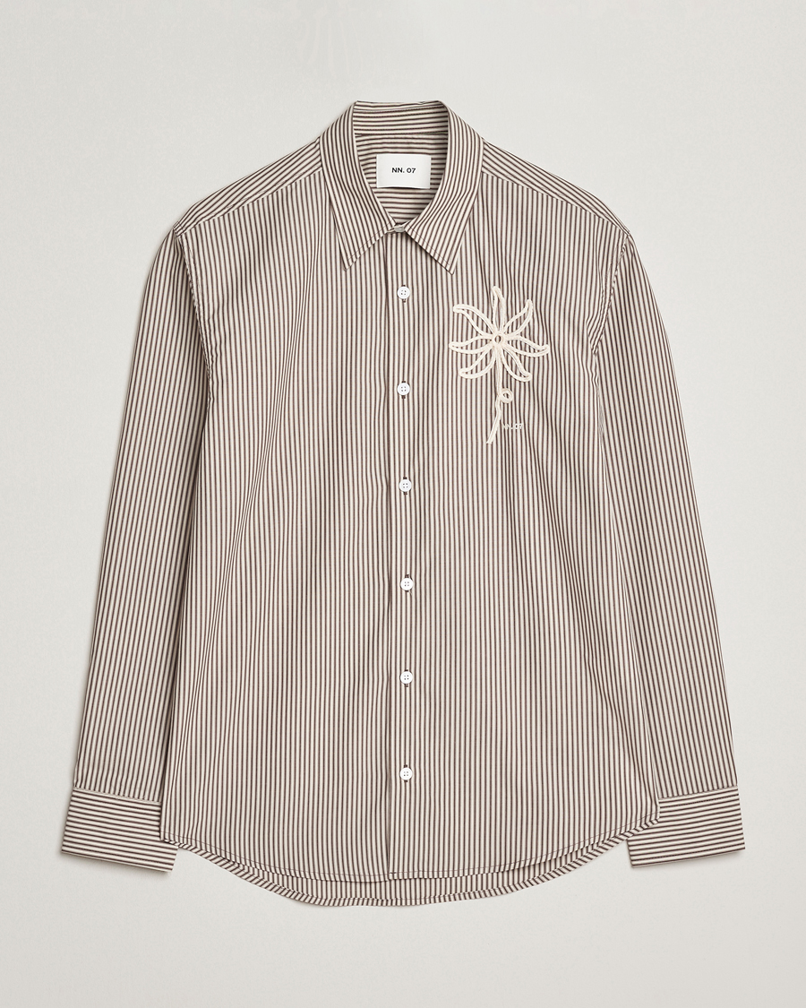 Herr | Skjortor | NN07 | Quinsy Striped Embroidered Shirt Brown