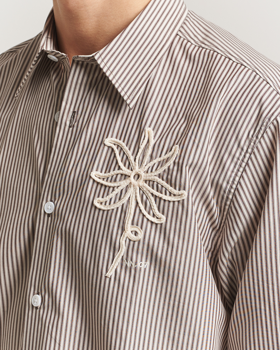 Herr | Skjortor | NN07 | Quinsy Striped Embroidered Shirt Brown