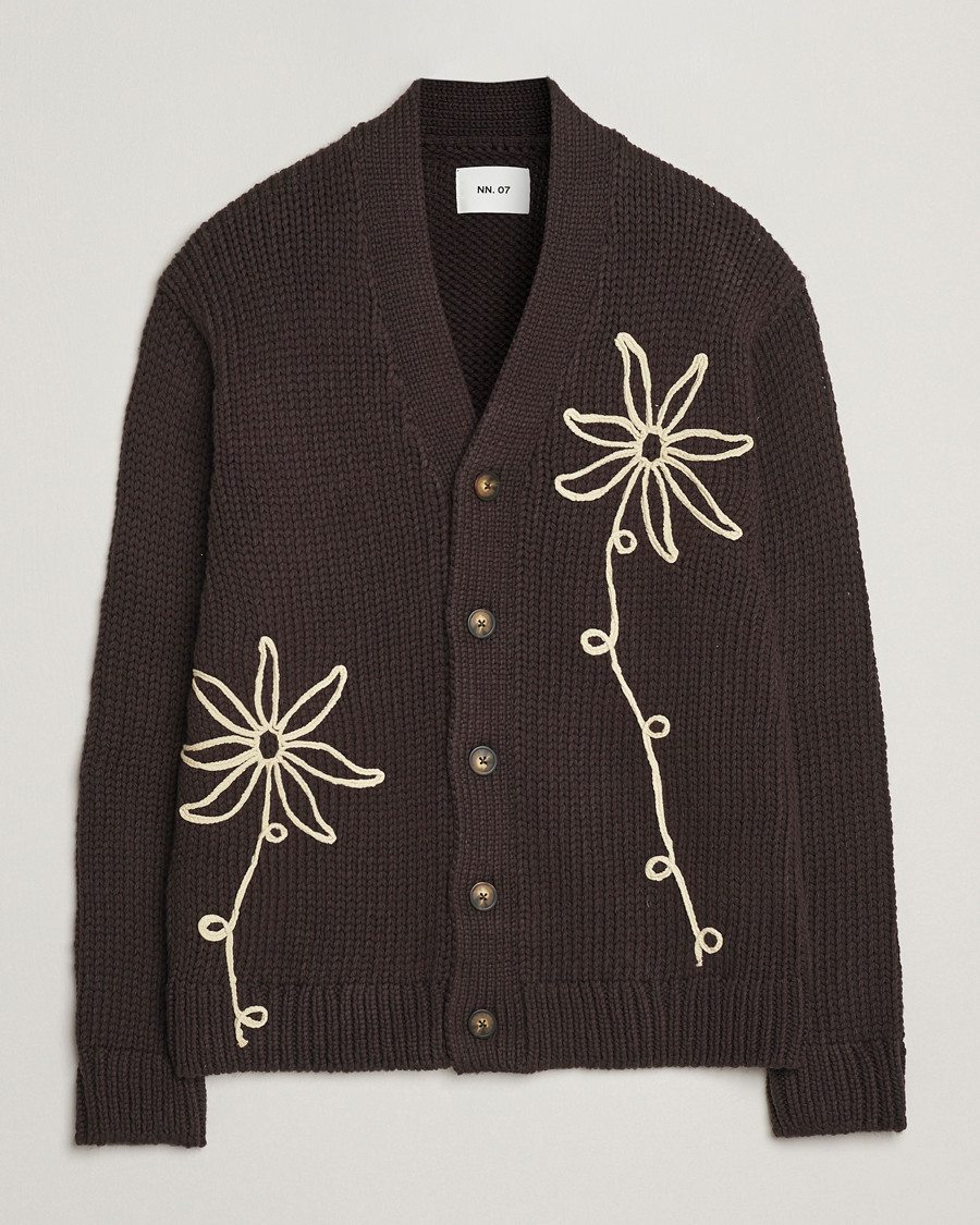 Herr | Tröjor | NN07 | Mika Knitted Flower Cardigan Dusky Port