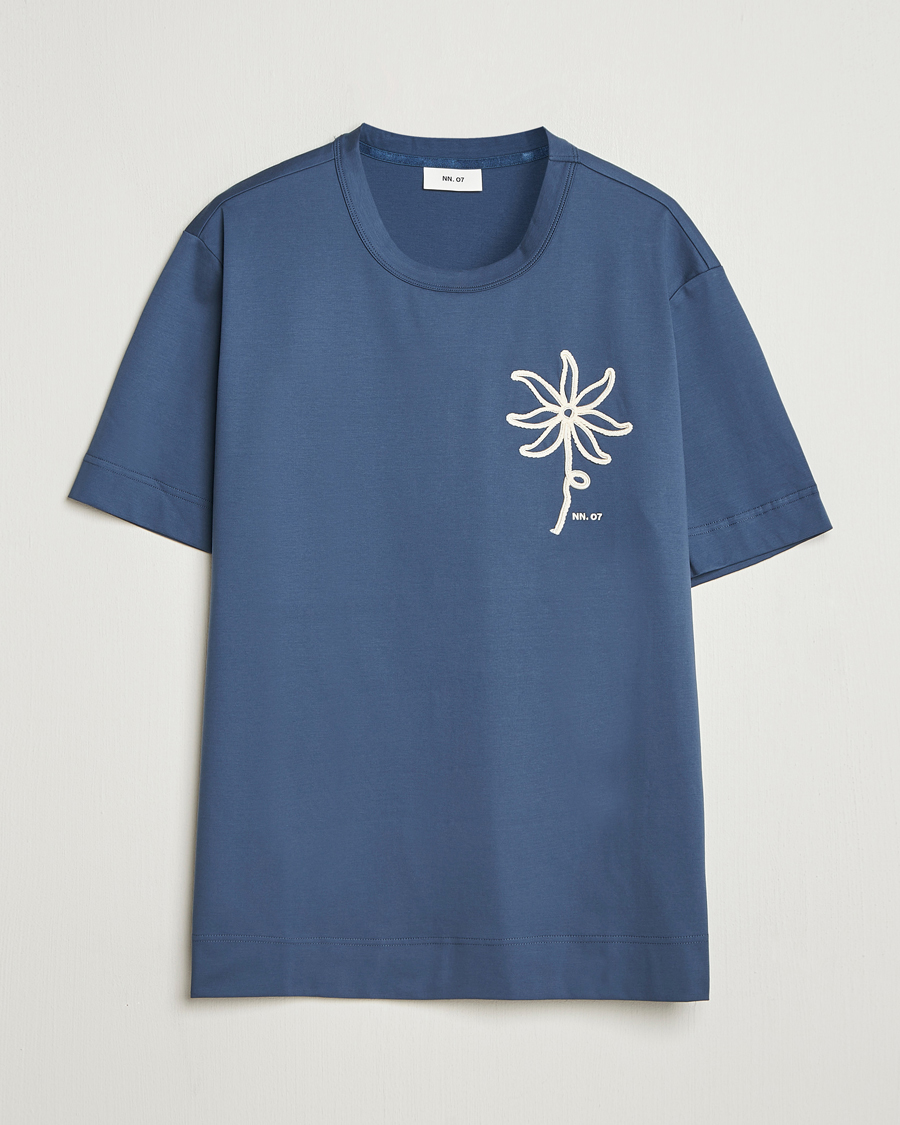 Herr | T-Shirts | NN07 | Pedro Embroidered T-Shirt Denim Blue
