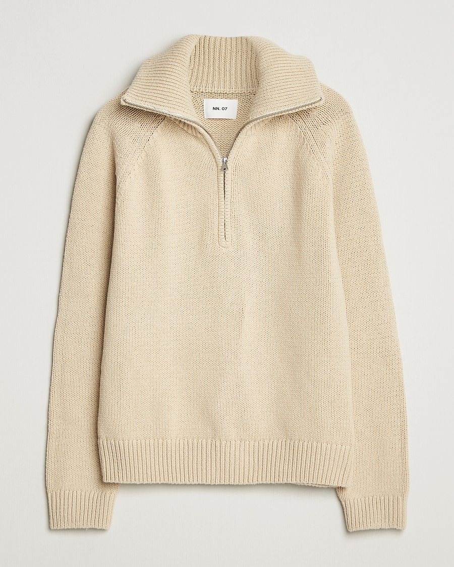 Herr | Tröjor | NN07 | Tristan Heavy Knitted Half Zip Ecru