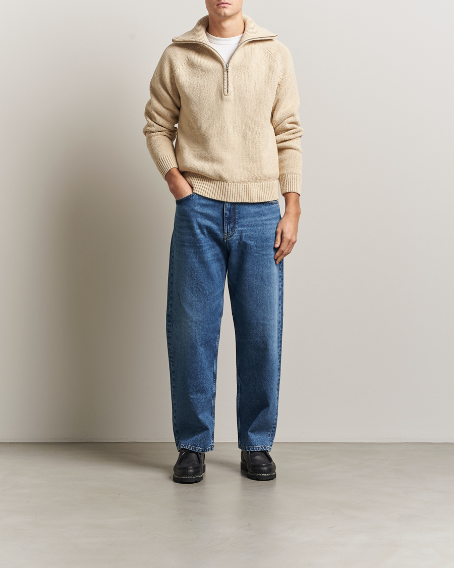 Herr | Tröjor | NN07 | Tristan Heavy Knitted Half Zip Ecru