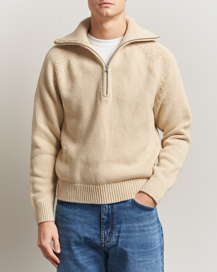 Herr | Tröjor | NN07 | Tristan Heavy Knitted Half Zip Ecru