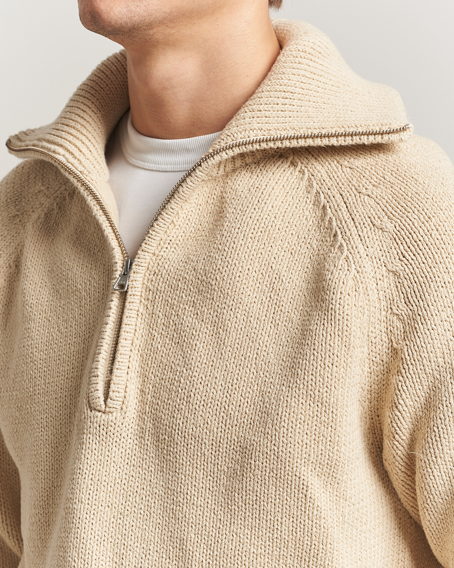 Herr | Tröjor | NN07 | Tristan Heavy Knitted Half Zip Ecru