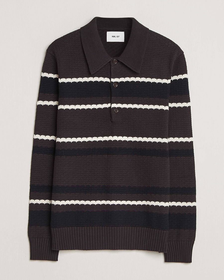 Herr | Tröjor | NN07 | Alfie Striped Knitted Polo Dusky Port