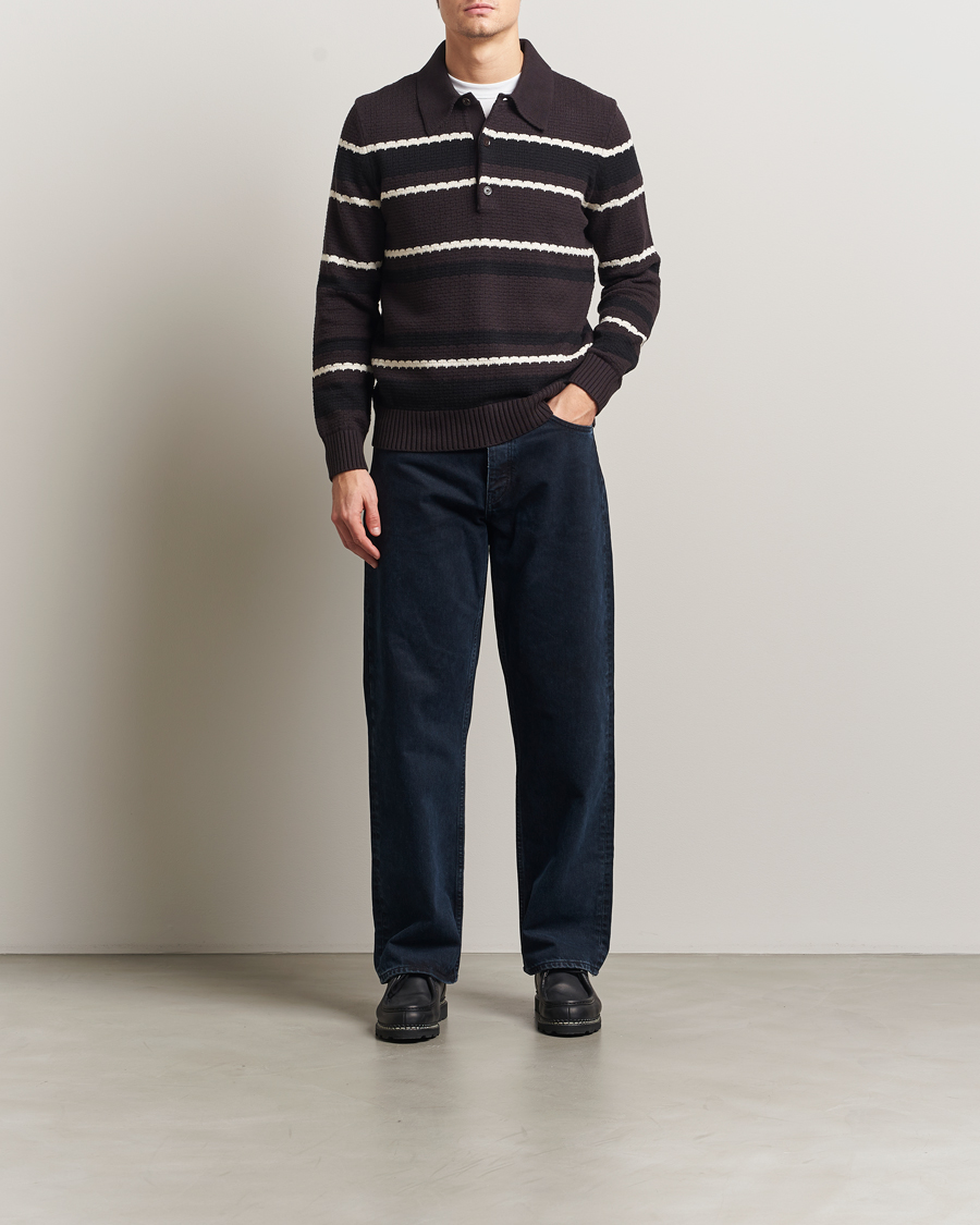 Herr | Tröjor | NN07 | Alfie Striped Knitted Polo Dusky Port