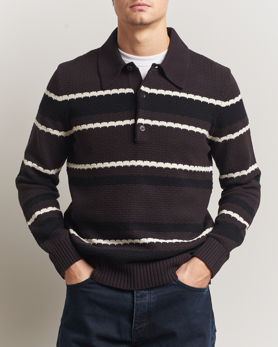 Herr | Tröjor | NN07 | Alfie Striped Knitted Polo Dusky Port