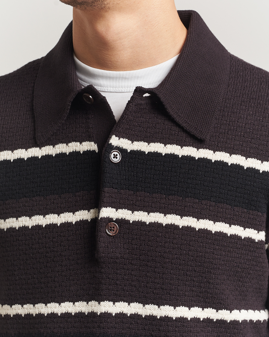 Herr | Tröjor | NN07 | Alfie Striped Knitted Polo Dusky Port