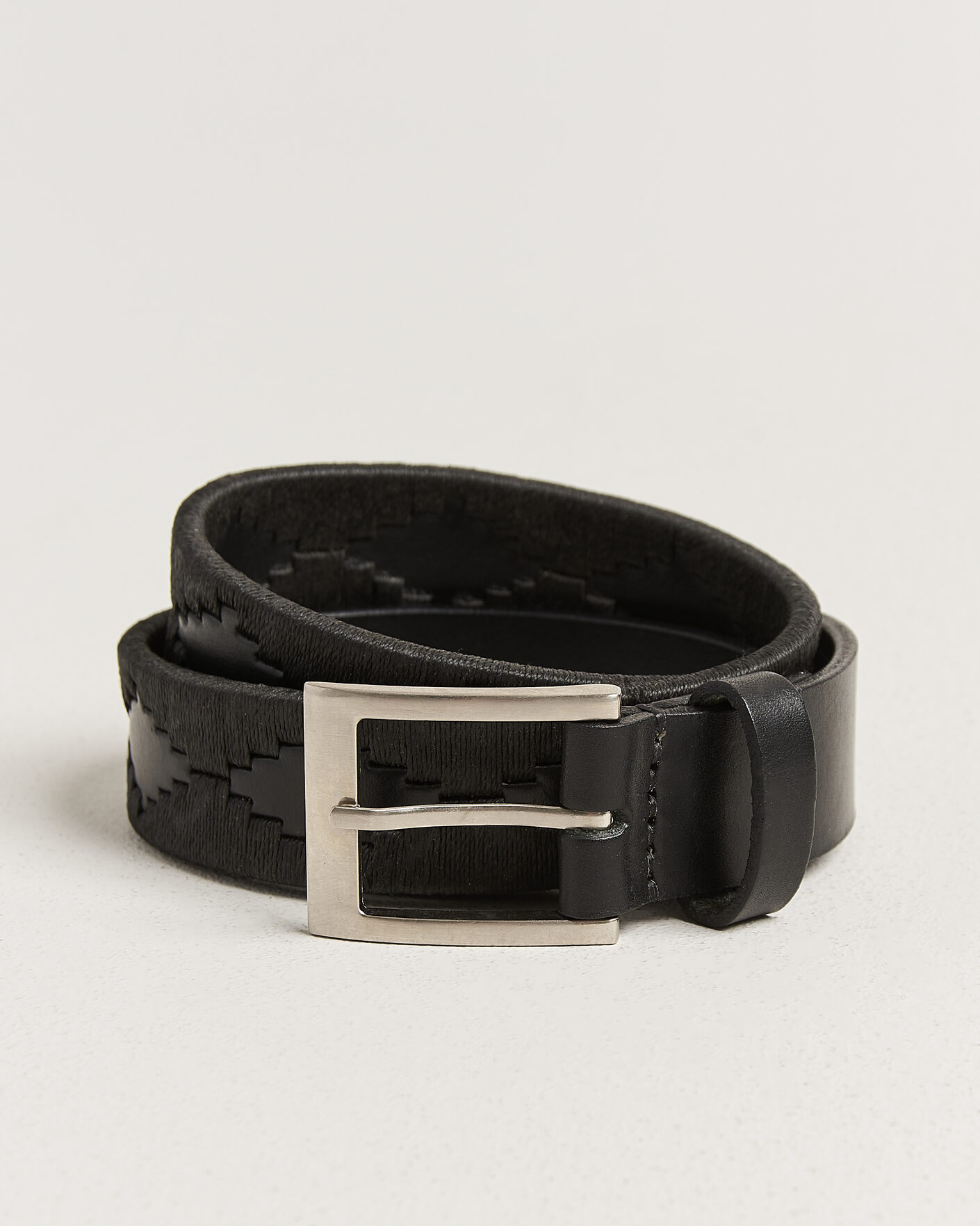 Herr | Bälten | Pampeano | Bordado Hand Stitched Classic Leather Belt 3,5cm Black