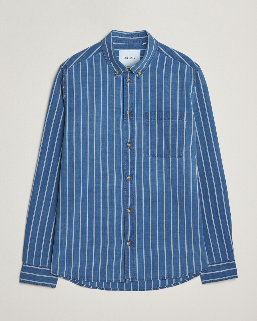Herr | Skjortor | LES DEUX | Indigo Stripe Shirt Denim Blue
