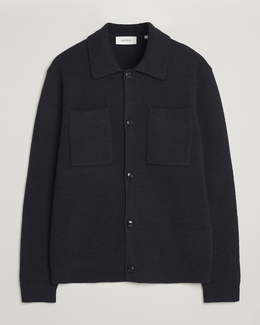 Herr | Skjortor | LES DEUX | Fisher Milano Wool Knit Overshirt Navy