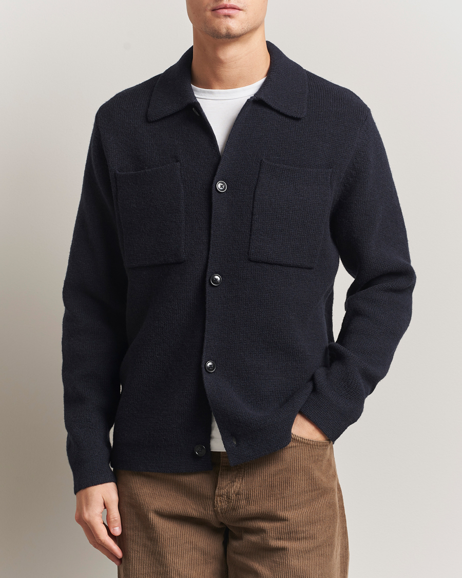 Herr | Skjortor | LES DEUX | Fisher Milano Wool Knit Overshirt Navy
