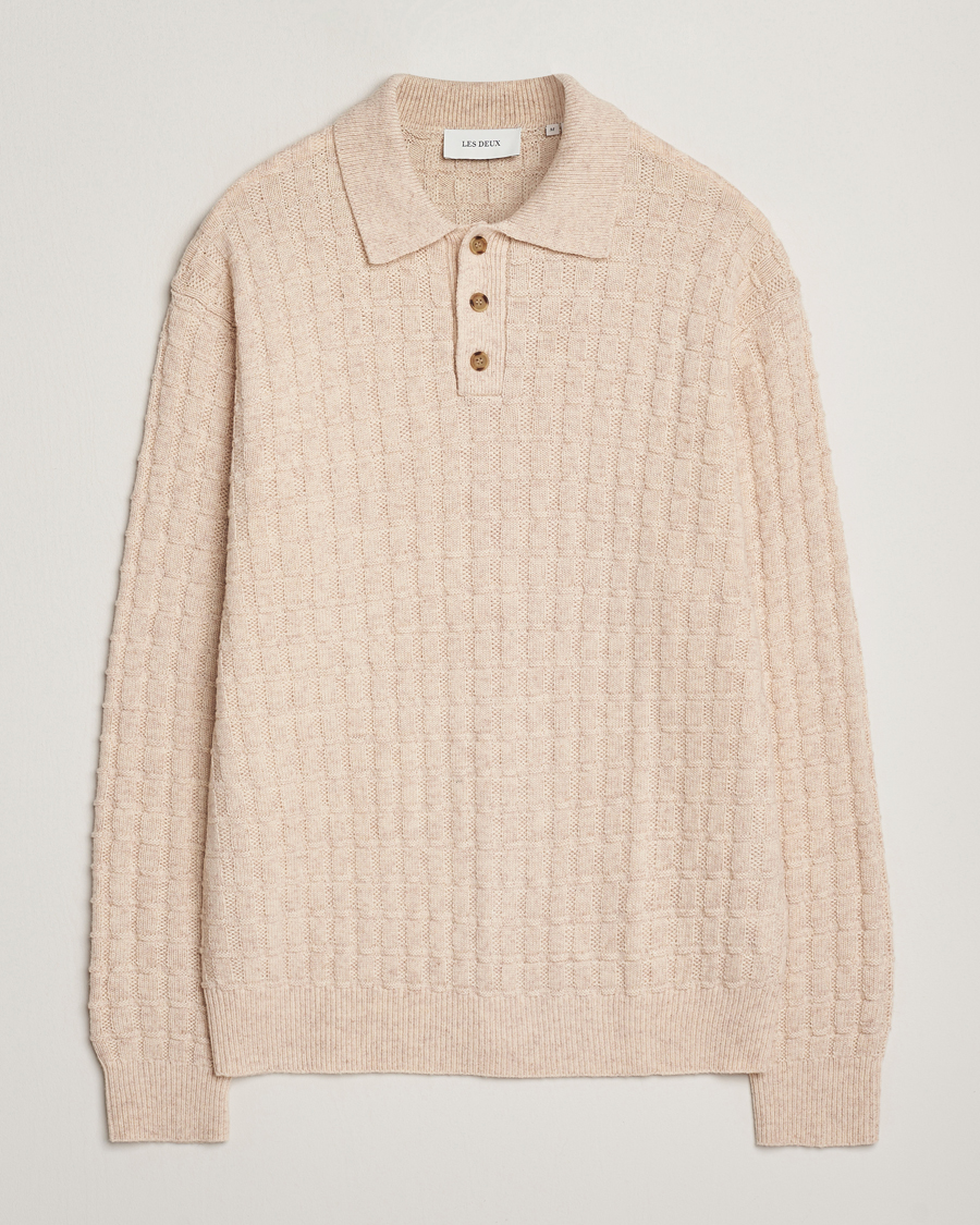 Herr | Tröjor | LES DEUX | Gustav Structured Polo Knit Light Sand Melange