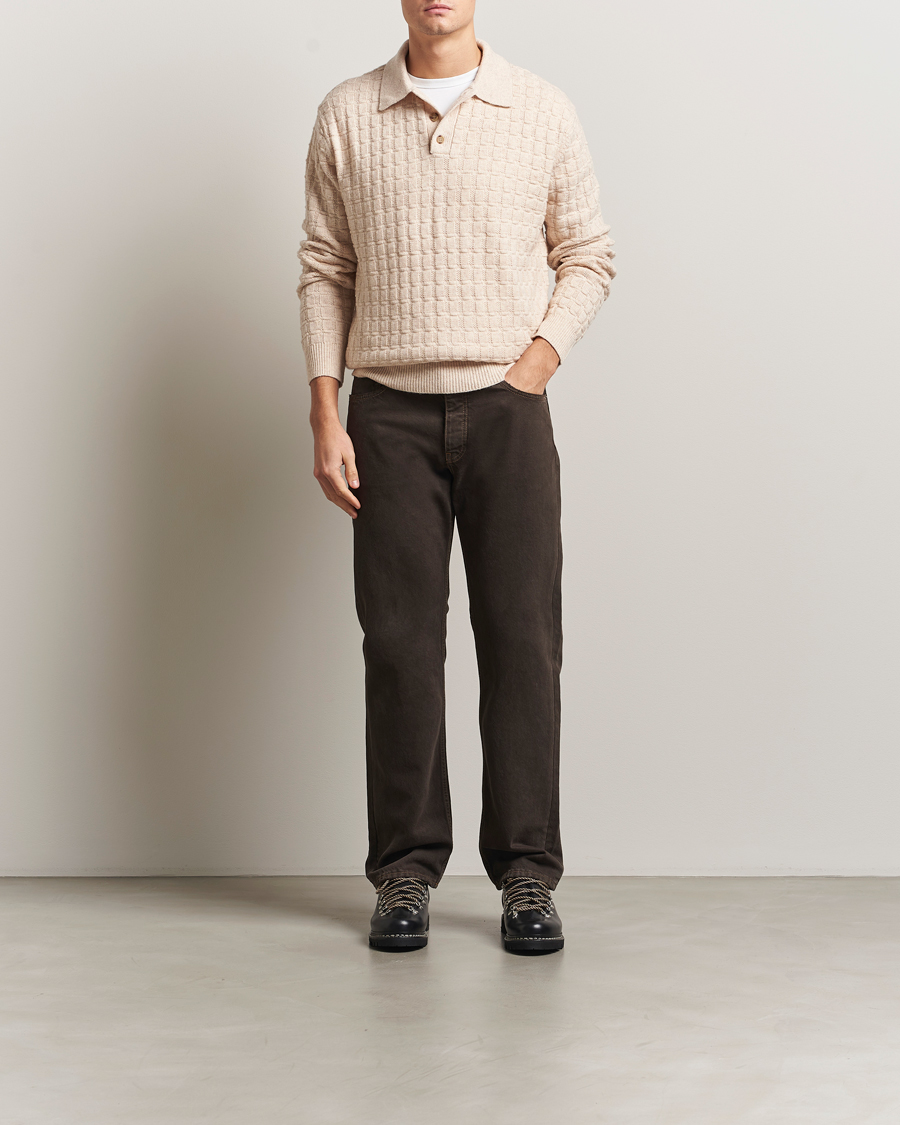 Herr | Tröjor | LES DEUX | Gustav Structured Polo Knit Light Sand Melange