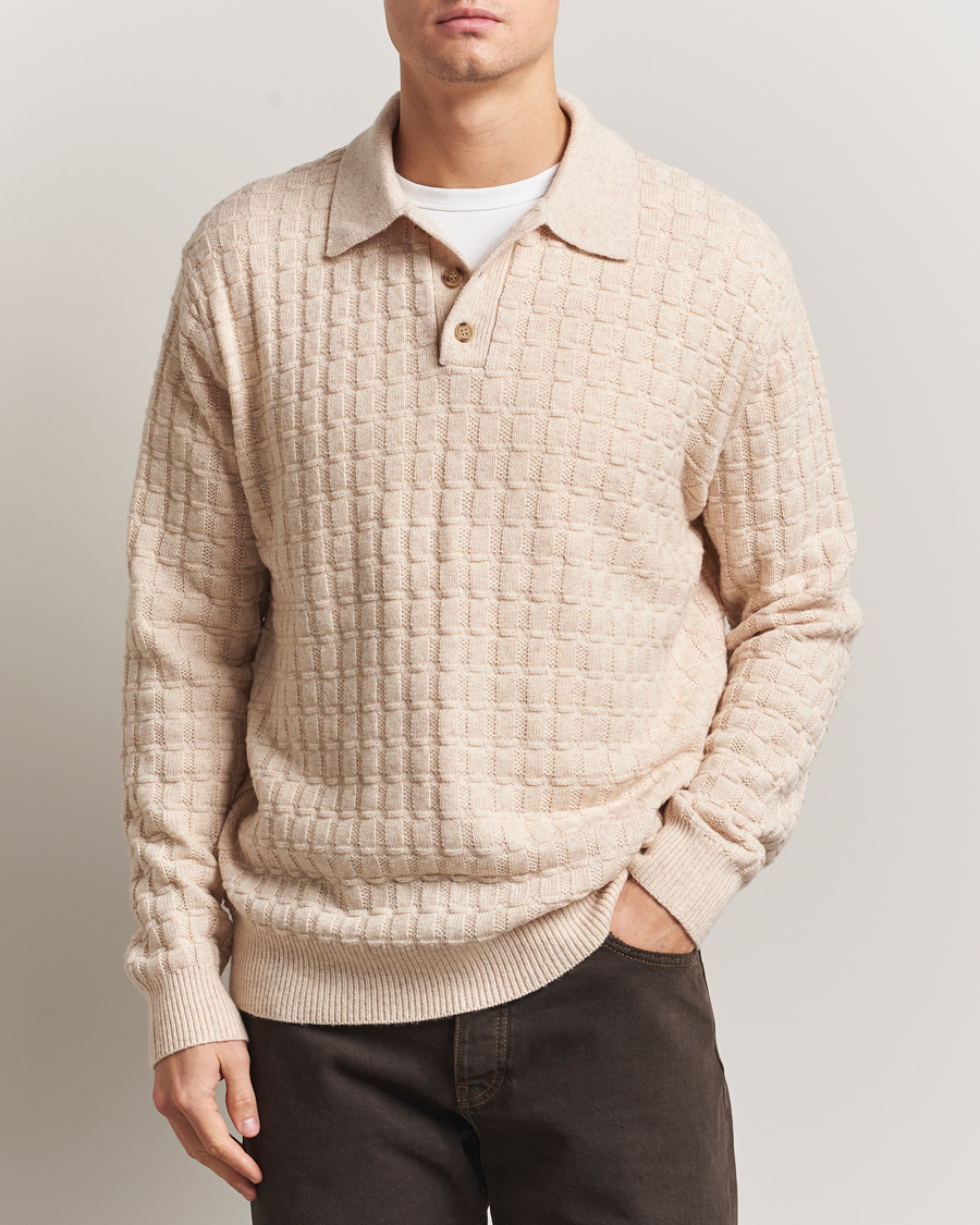Herr | Tröjor | LES DEUX | Gustav Structured Polo Knit Light Sand Melange