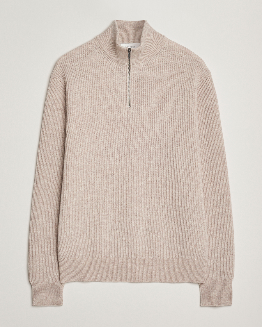 Herr | Tröjor | LES DEUX | Eduard Half-Zip Knit Jumper Light Sand