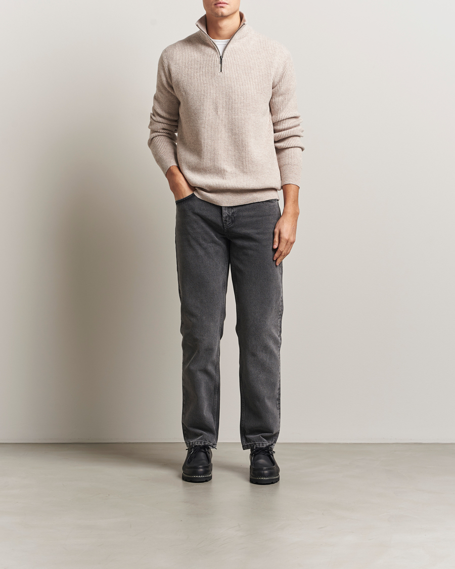 Herr | Tröjor | LES DEUX | Eduard Half-Zip Knit Jumper Light Sand