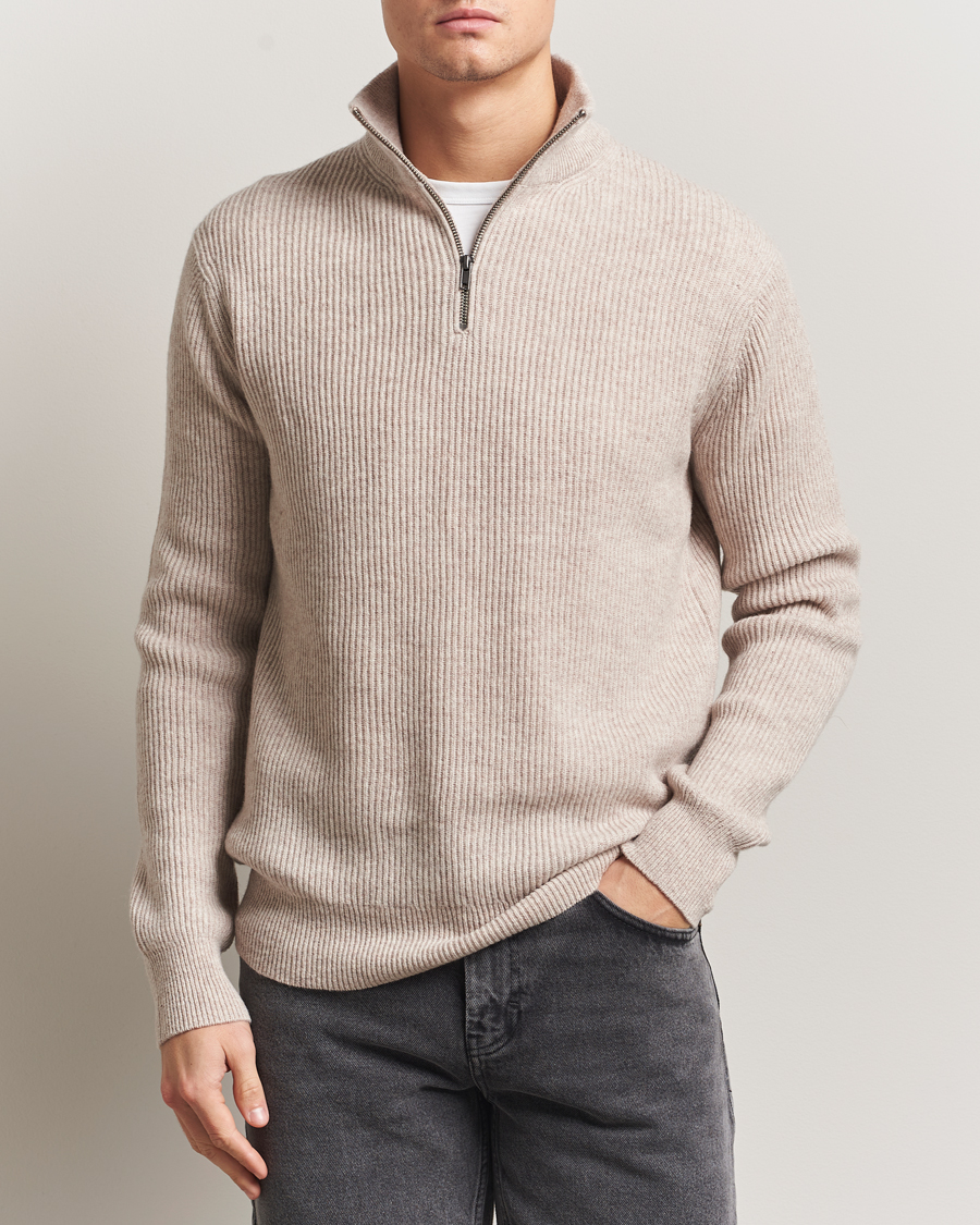 Herr | Tröjor | LES DEUX | Eduard Half-Zip Knit Jumper Light Sand