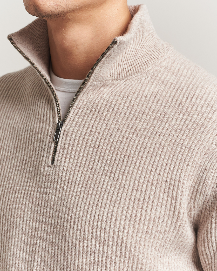 Herr | Tröjor | LES DEUX | Eduard Half-Zip Knit Jumper Light Sand