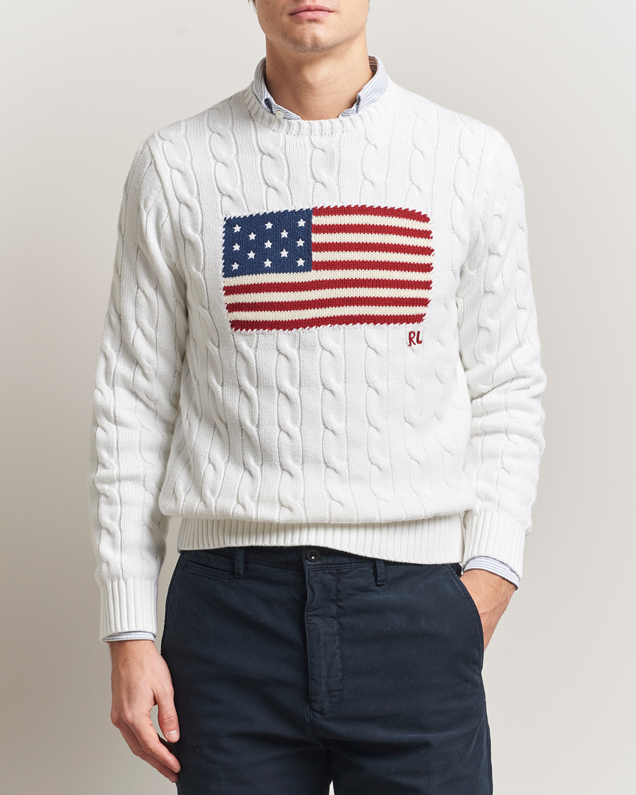 Herr | Tröjor | Polo Ralph Lauren | Cotton Cable Flag Sweater Ceramic White