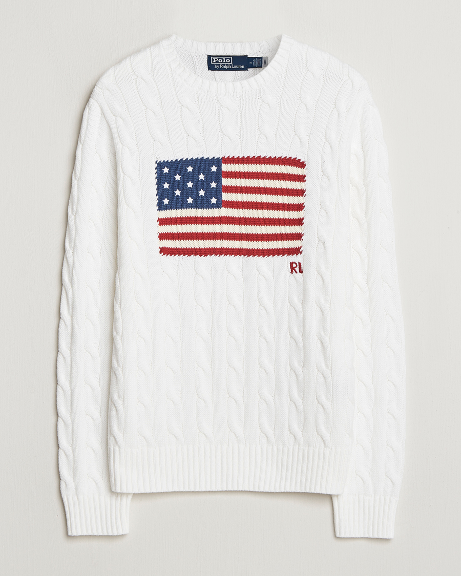 Herr | Tröjor | Polo Ralph Lauren | Cotton Cable Flag Sweater Ceramic White