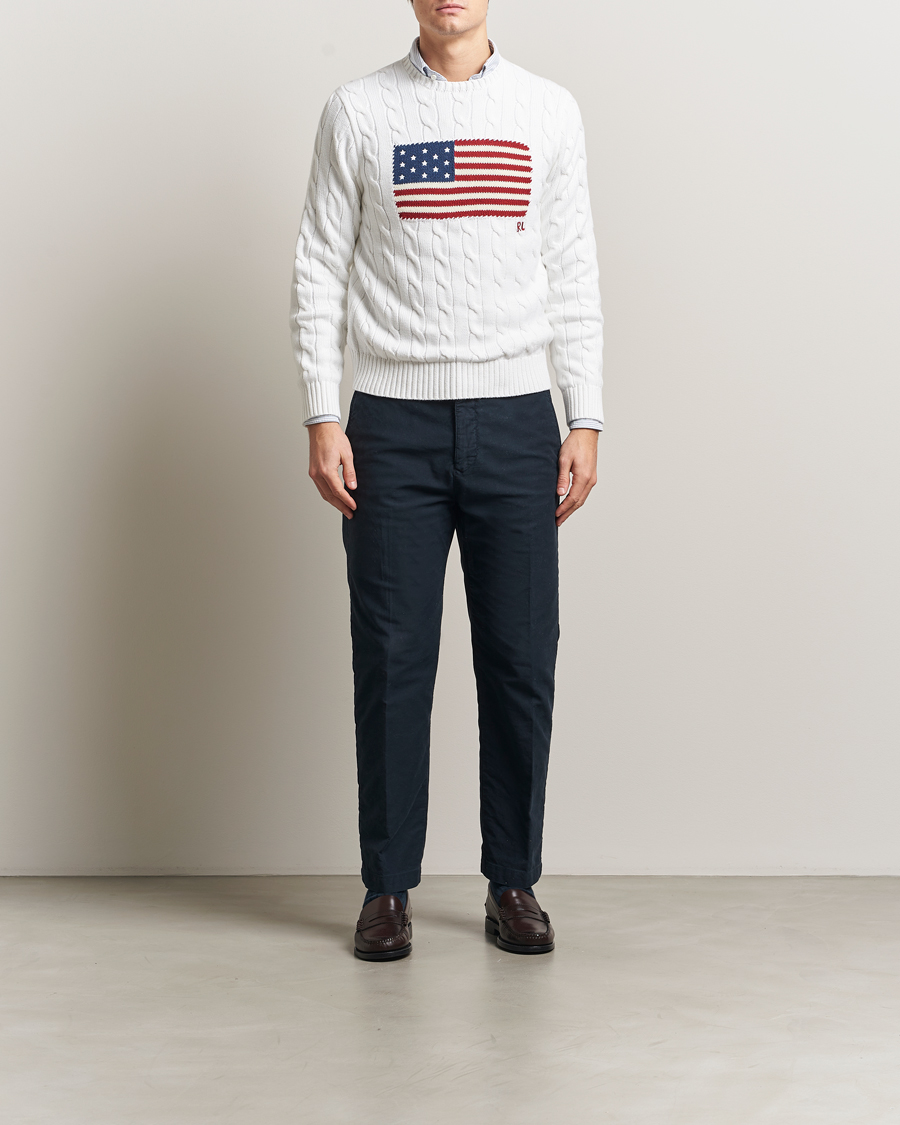 Herr | Tröjor | Polo Ralph Lauren | Cotton Cable Flag Sweater Ceramic White