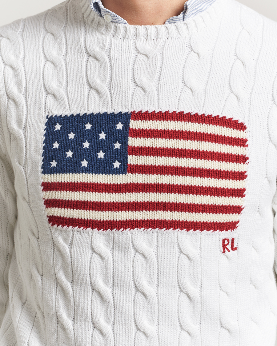 Herr | Tröjor | Polo Ralph Lauren | Cotton Cable Flag Sweater Ceramic White