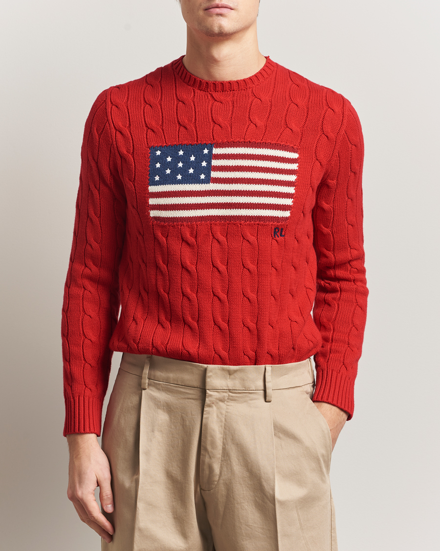 Herr | Tröjor | Polo Ralph Lauren | Cotton Cable Flag Sweater RL 2000 Red