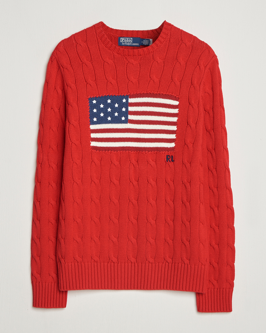 Herr | Tröjor | Polo Ralph Lauren | Cotton Cable Flag Sweater RL 2000 Red