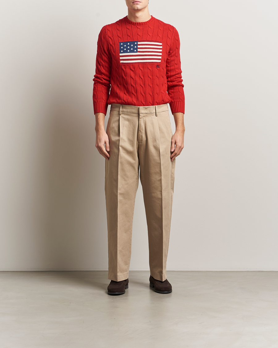 Herr | Tröjor | Polo Ralph Lauren | Cotton Cable Flag Sweater RL 2000 Red
