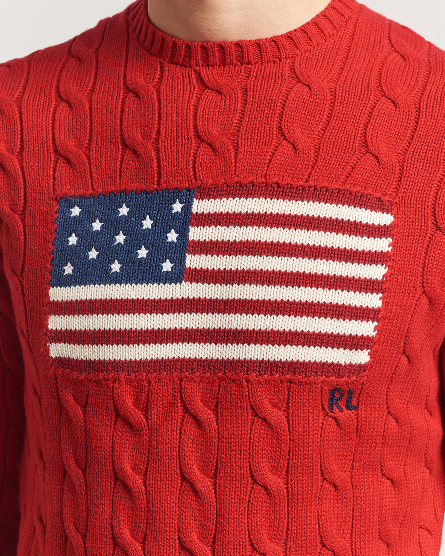 Herr | Tröjor | Polo Ralph Lauren | Cotton Cable Flag Sweater RL 2000 Red