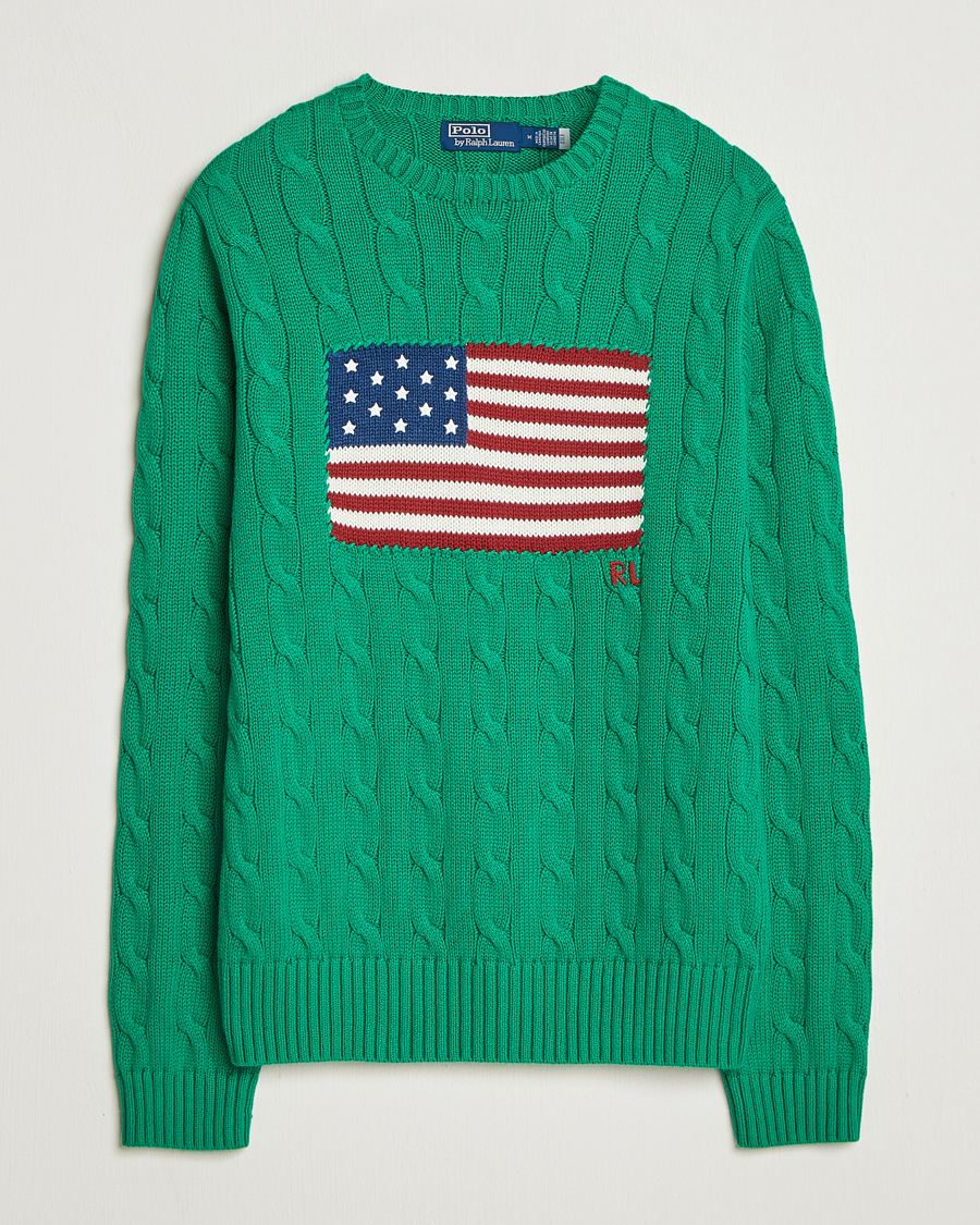 Herr | Tröjor | Polo Ralph Lauren | Cotton Cable Flag Sweater Billiard Green