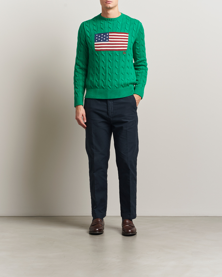 Herr | Tröjor | Polo Ralph Lauren | Cotton Cable Flag Sweater Billiard Green
