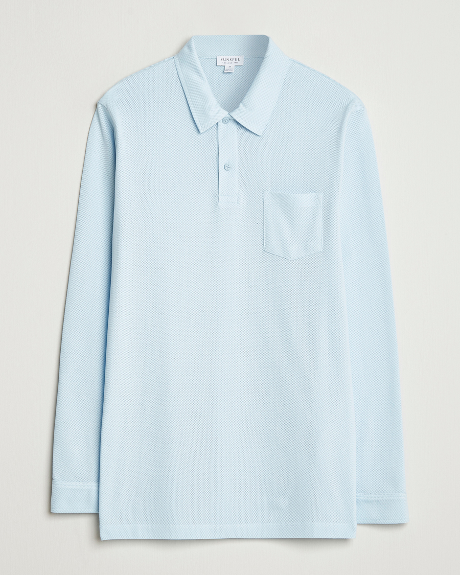 Herr | Pikéer | Sunspel | Long Sleeve Riviera Polo Shirt Frost Blue