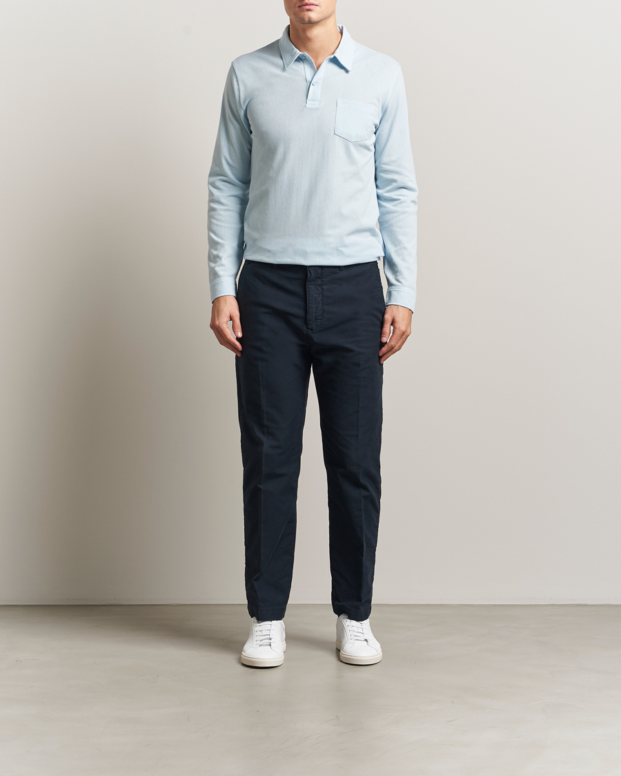 Herr | Pikéer | Sunspel | Long Sleeve Riviera Polo Shirt Frost Blue