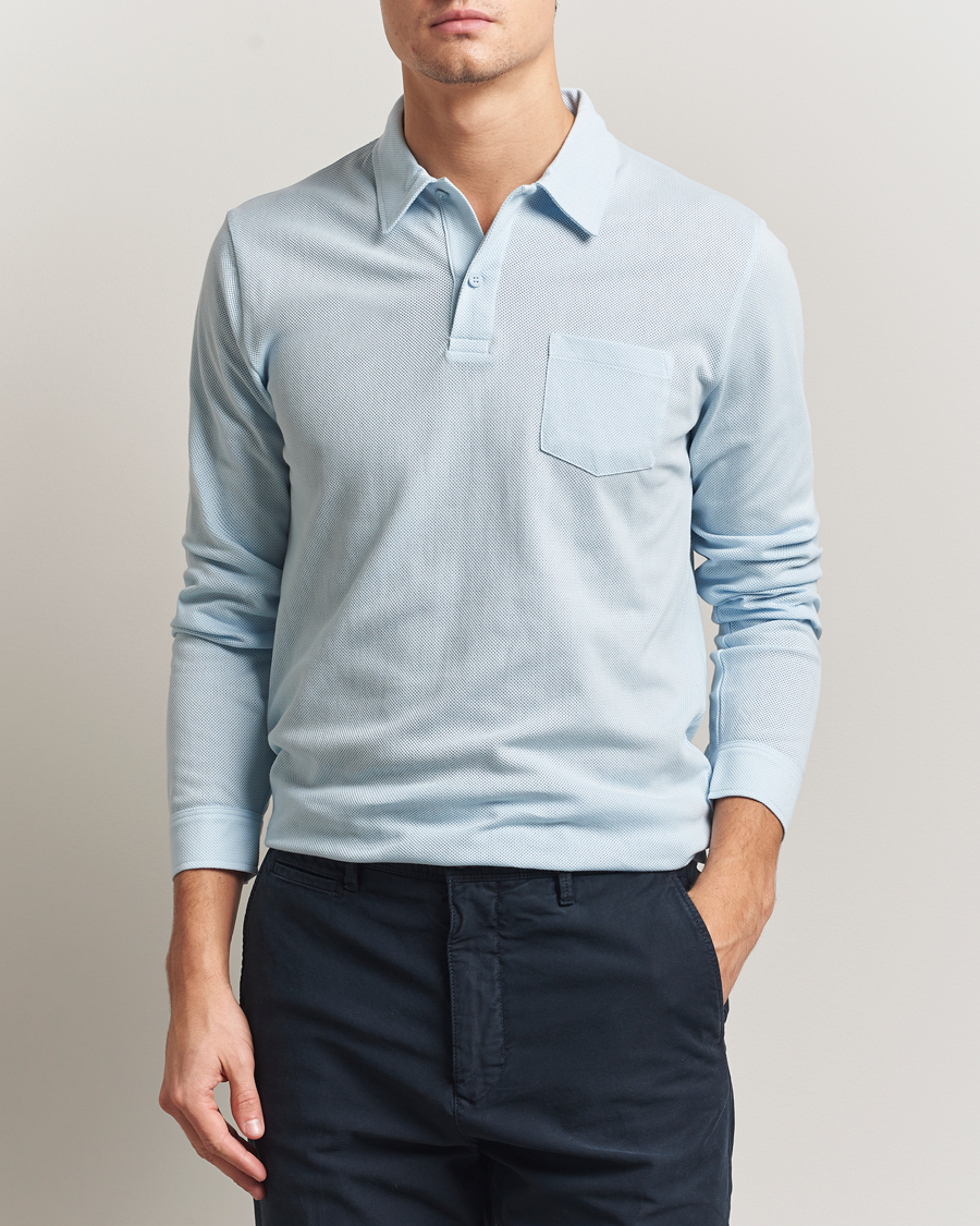 Herr | Pikéer | Sunspel | Long Sleeve Riviera Polo Shirt Frost Blue