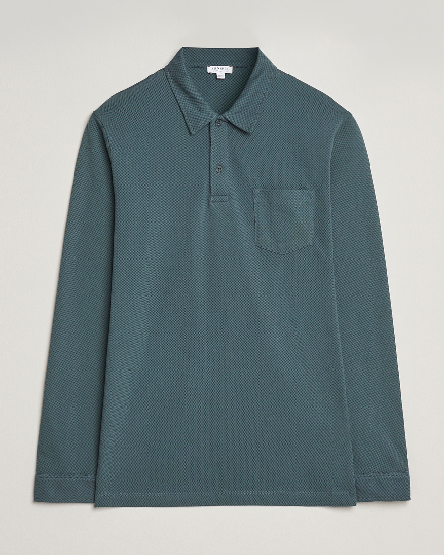 Herr | Pikéer | Sunspel | Long Sleeve Riviera Polo Shirt Dark Petrol