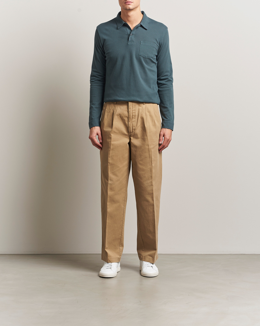 Herr | Pikéer | Sunspel | Long Sleeve Riviera Polo Shirt Dark Petrol