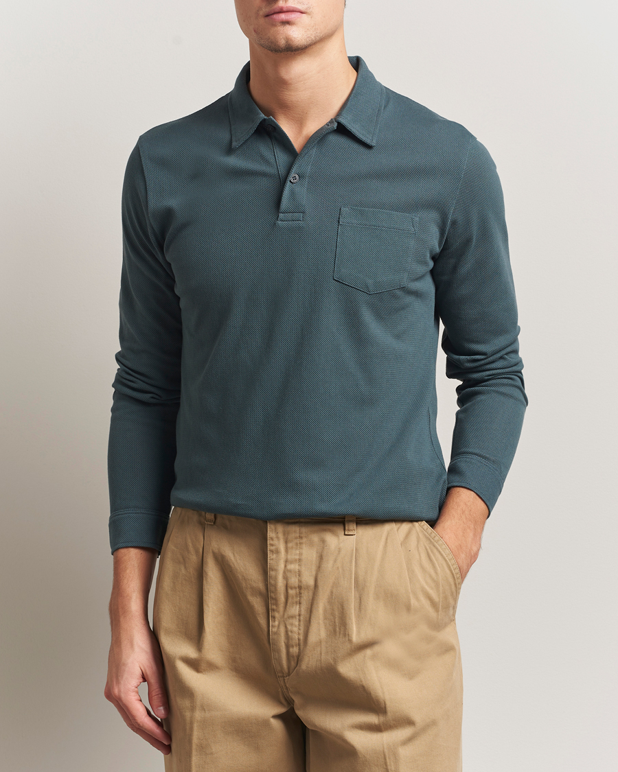 Herr | Pikéer | Sunspel | Long Sleeve Riviera Polo Shirt Dark Petrol