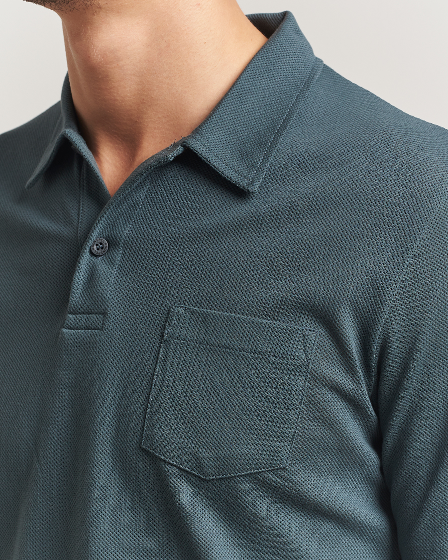 Herr | Pikéer | Sunspel | Long Sleeve Riviera Polo Shirt Dark Petrol