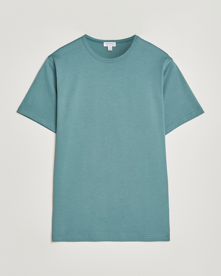 Herr | T-Shirts | Sunspel | Crew Neck Q82 Cotton T-Shirt Steel Green