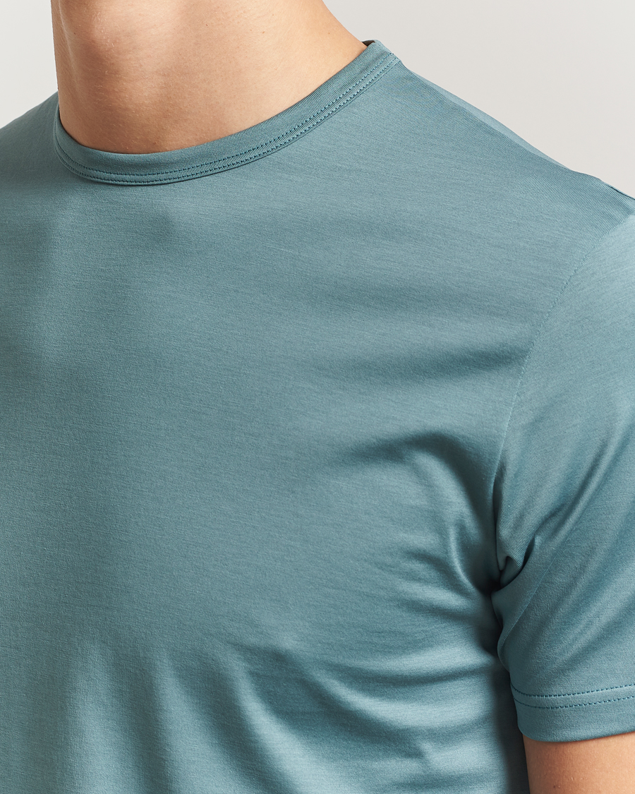 Herr | T-Shirts | Sunspel | Crew Neck Q82 Cotton T-Shirt Steel Green