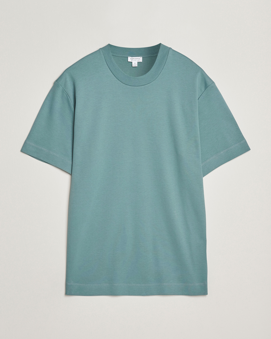Herr | T-Shirts | Sunspel | Heavy Weight Supima Cotton T-Shirt Steel Green