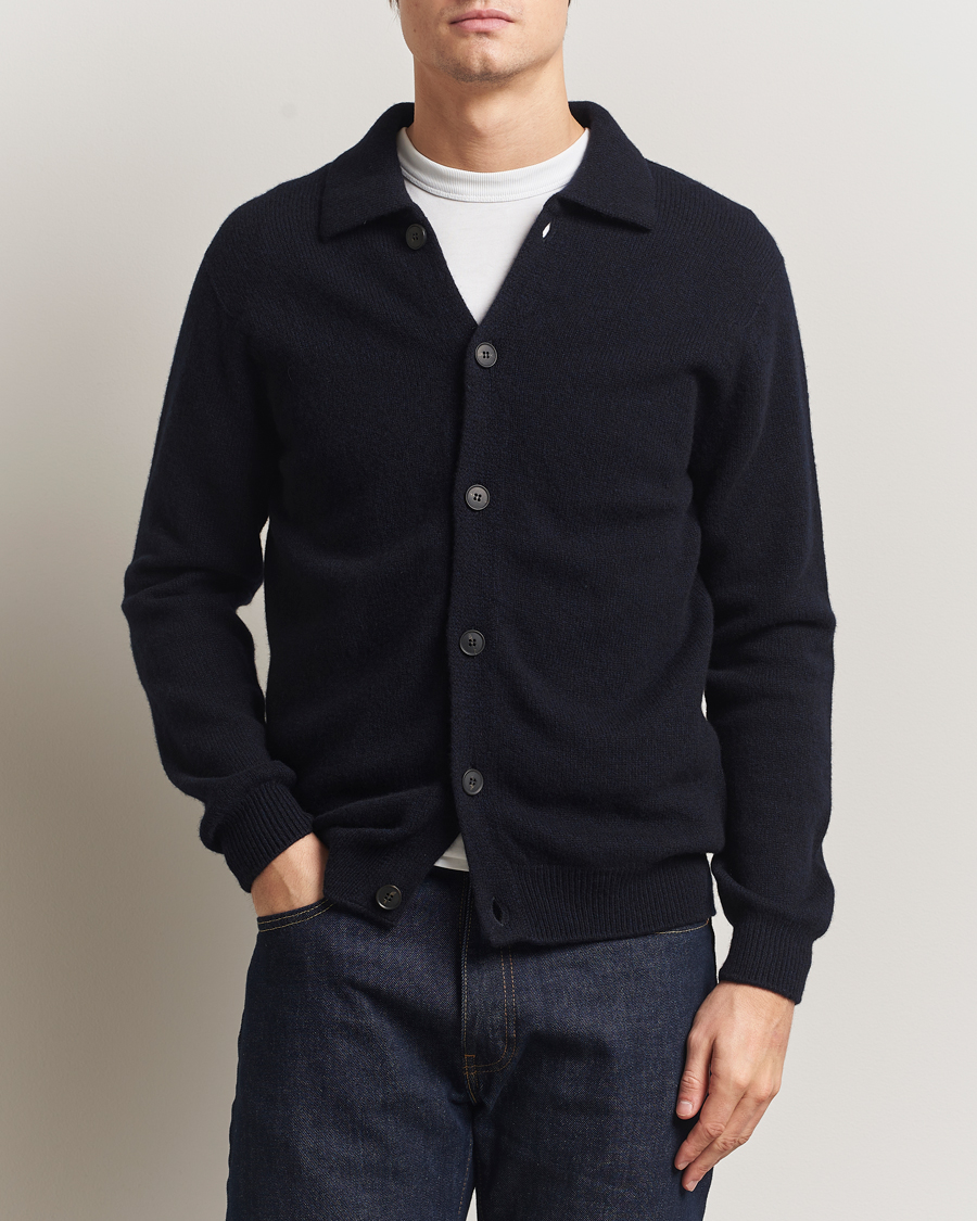 Herr | Tröjor | Sunspel | Lambswool Cardigan Dark Navy