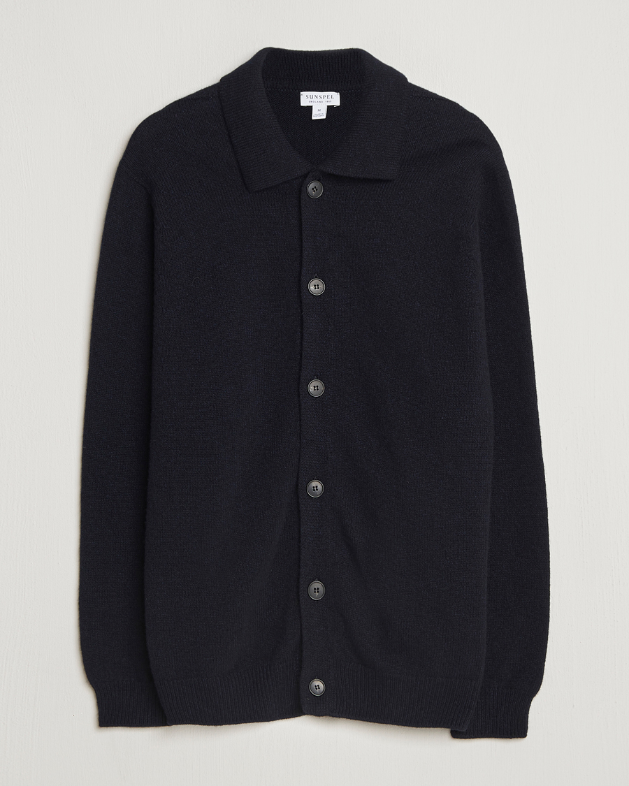 Herr | Tröjor | Sunspel | Lambswool Cardigan Dark Navy